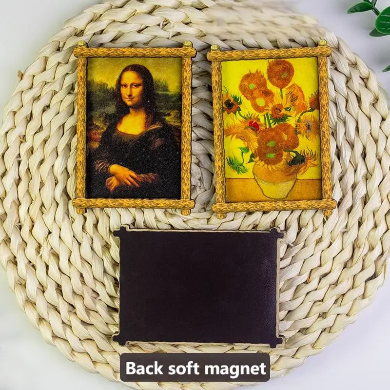 مغناطيس الثلاجة اللوحة العالمية الشهيرة، لوحة زيتية فان جوخ، مغناطيس الثلاجة اللوحة الزيتية الموناليزا الخشبية المغناطيسية #2