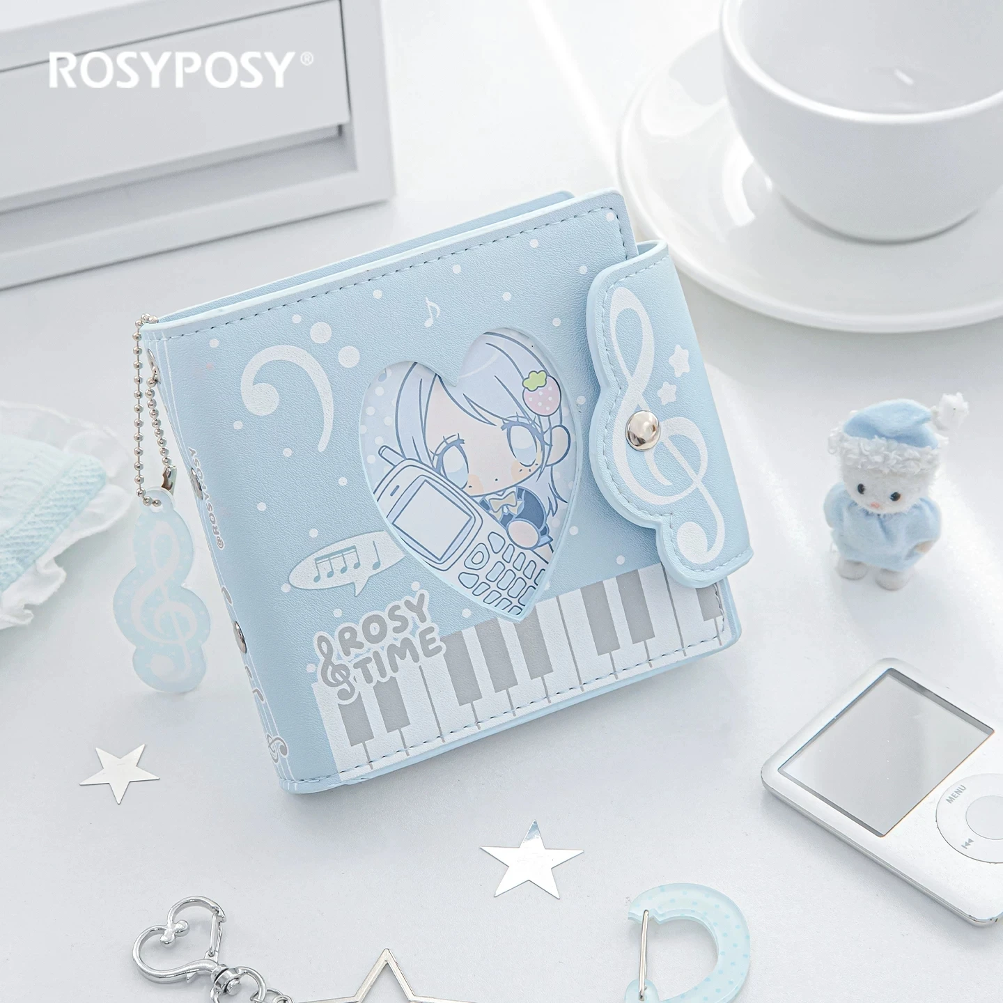 MINKYS Kawaii Album na Karty z Motywem Fal, Skóra PU, 3 Pierścienie, Kpop, 3 Cale, Jedna Kieszeń, Organizer na Karty Idol, Album do Przechowywania — zdjęcie produktu 3