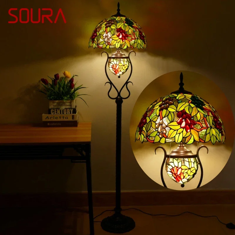 

SOURA Tiffany Floor Lamp American Retro Living Room Bedroom Lamp Country Stained Glass Floor Lamp