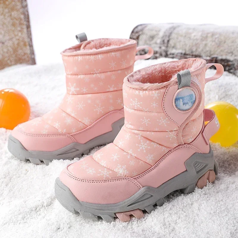 Children Girls Snow Boots 6-10 Years for Toddlers Boys Winter Warm FUR Shoes, Plush Fashion Platsform Short Booties 5678