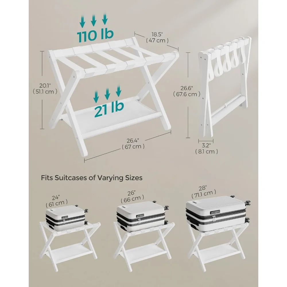 Luggage Rack, Set of 2, Folding Suitcase Stand with Storage Shelf,for Guest Room,Hotel,Bedroom,Heavy-Duty, Holds up to 131 lb