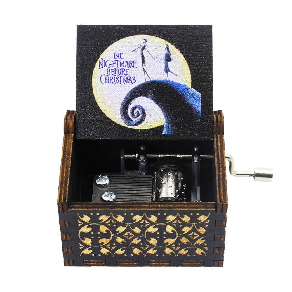 Halloween Music Box Wooden Christmas Eve Fright Hand Crank Carving Music Box This is a Halloween mini wooden music box