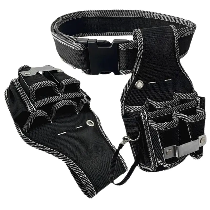 AT16 Canvas Tool Bag Carpentry Waist Bag Small Black Oxford Cloth Electrician Bag Hardware Tool Waist Bag Belt