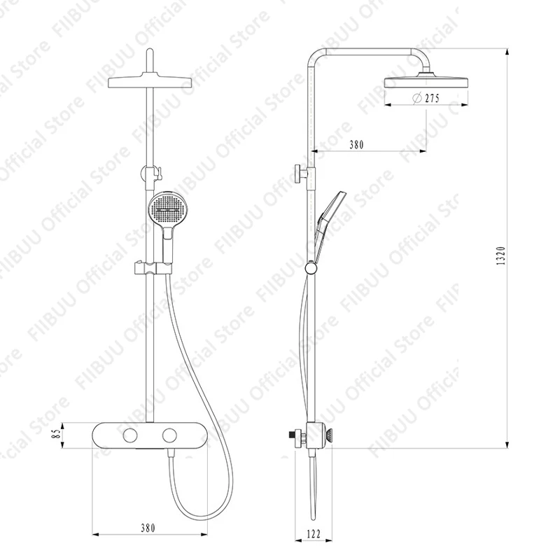 현대적인 세련된 샤워 시스템 온도 조절 가능한 다기능 샤워 헤드 콤보 가압 홈 욕실 라운드 샤워 헤드