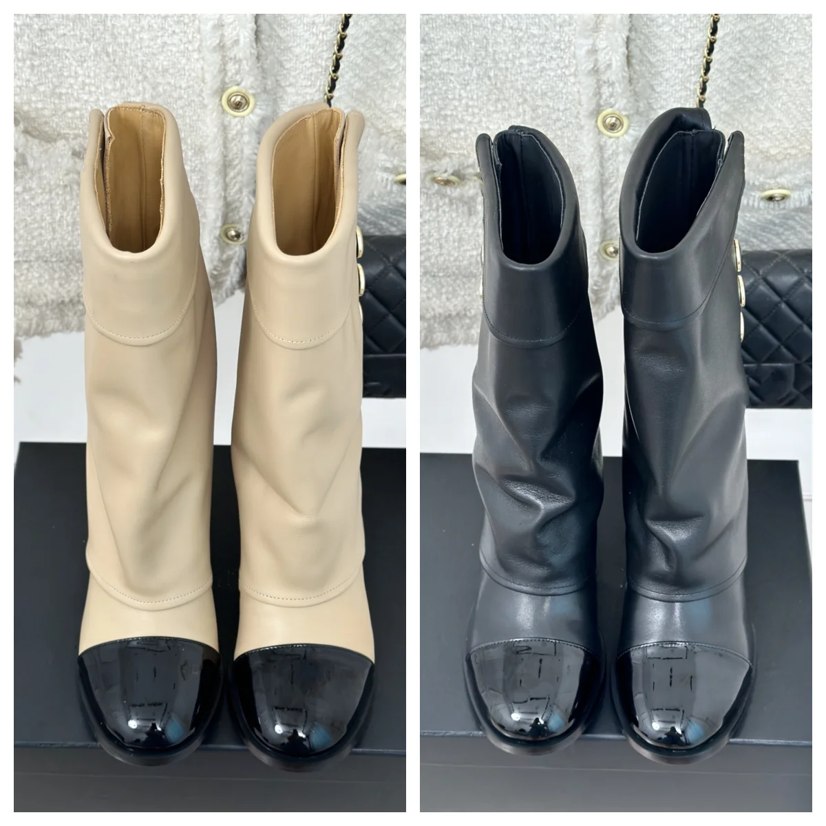 Small perfume style classic colour blocking leather thigh-high boots women's new but knee-length boots thick heel trouser boots