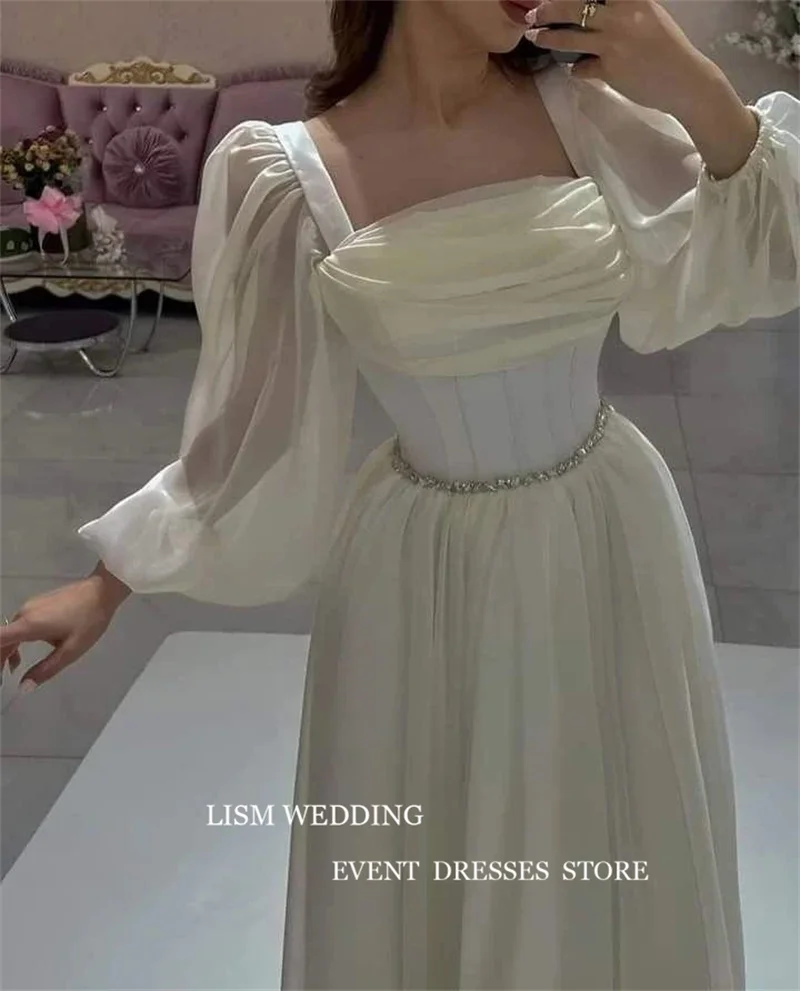 LISM เจียมเนื้อเจียมตัวงาช้าง Mermaid ซาอุดีอาระเบียผู้หญิงชุดราตรี SWEETHEART พัฟแขนยาวปิดไหล่ชุดราตรี