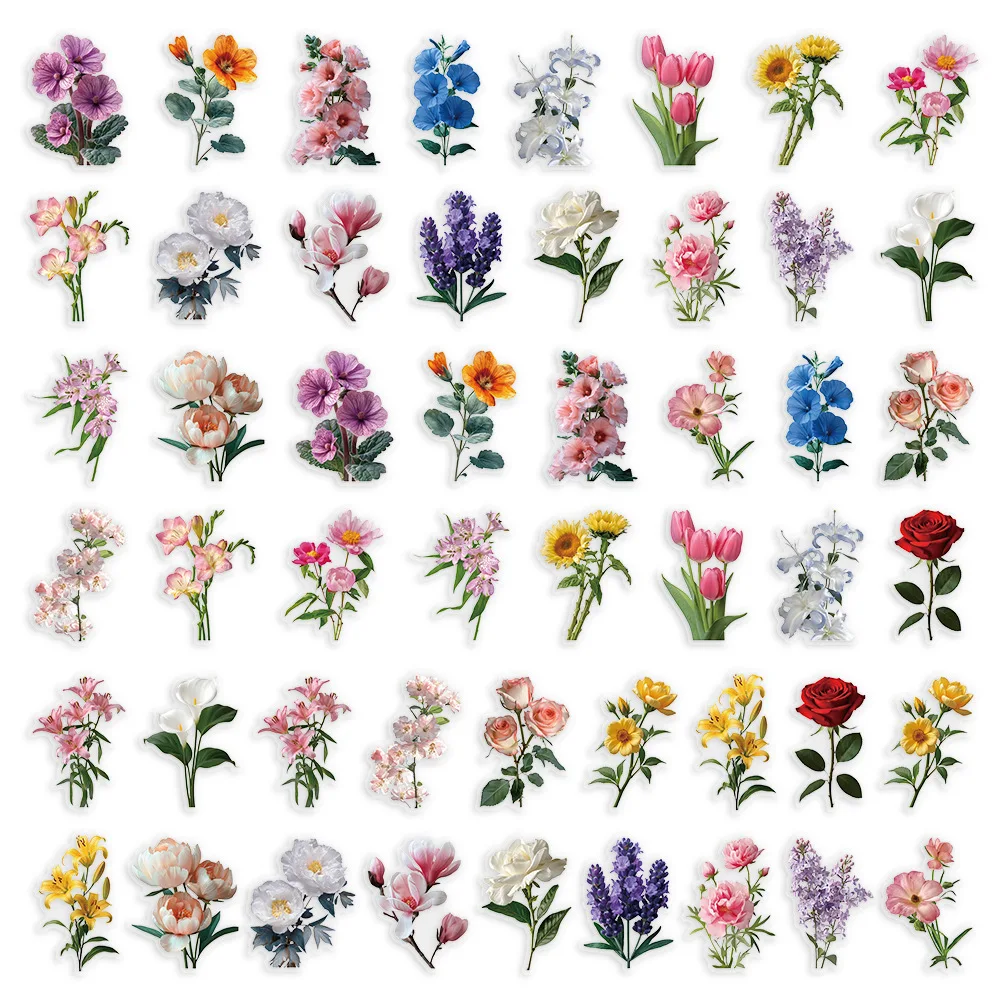 100Pcs Flower Transparent PET Waterproof Sticker Natural Plant Decoration Phone Case DIY Sticker Laptop Decal Skins