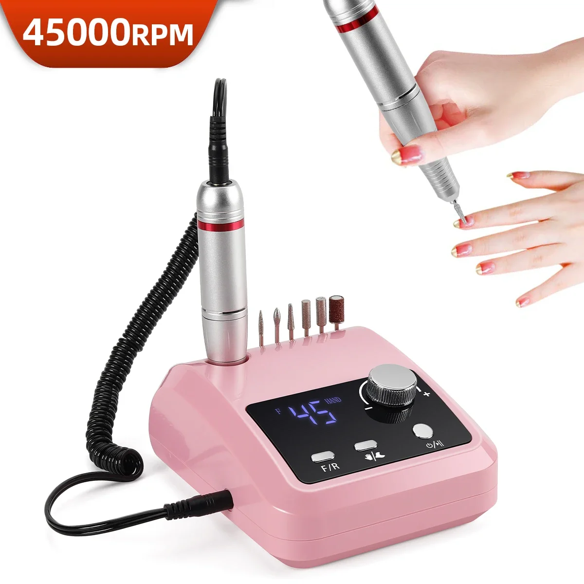 Perceuse à ongles électrique portable, machine de manucure professionnelle, ensemble de ponceuse à ongles avec foret, équipement de polissage de salon, 45000 tr/min