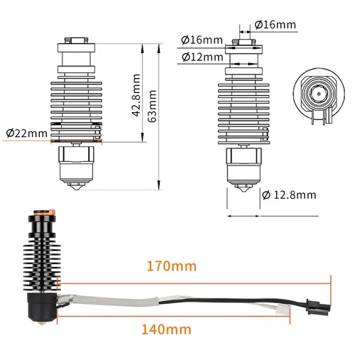 Imagen 2 del producto Hotend V6 de 24V, 50W, 60W, para impresora 3D Voron 0,1/0,2/2,4, cabezal de impresión de núcleo de calefacción de cerámica de garganta bimetálica para Prusa Ender3 CR10 MK3S