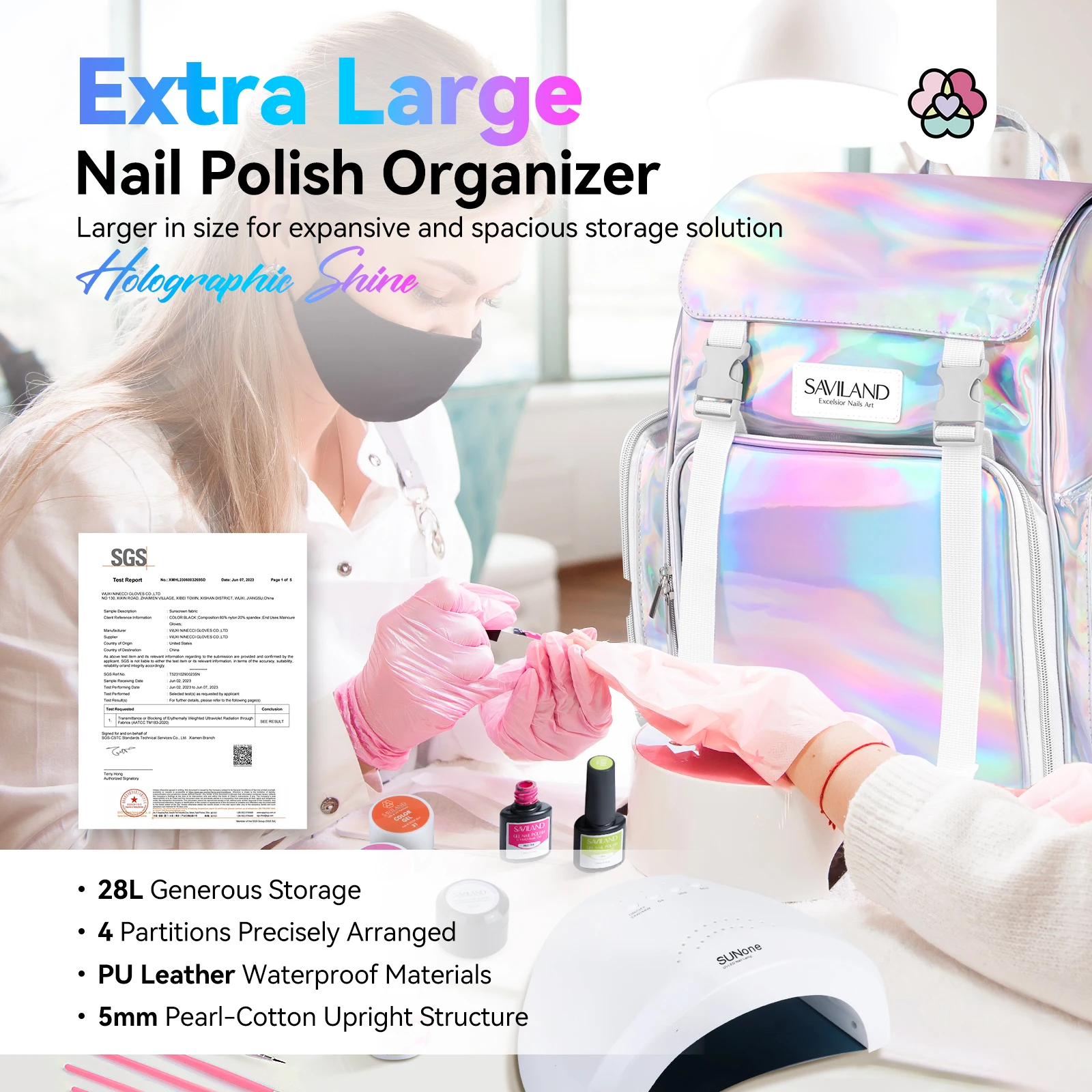 SAVILAND Nail Polish Storage Bag 70 Bottles Large Capacity Nail Polish Organizer Box Multi-Spacer Bottle Trimmer Nail Tool Box