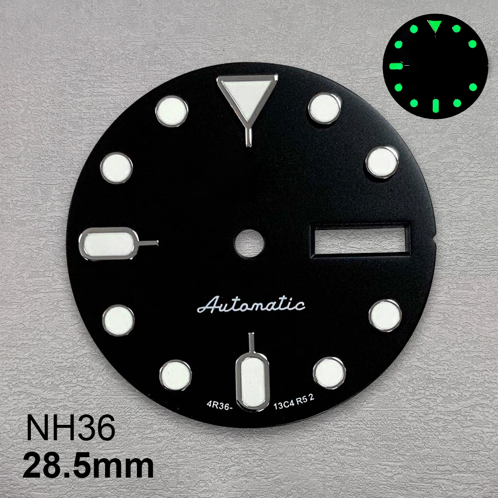 28.5mm S5 Logo SKX007 Dial Suitable For NH34/NH36/4R36 Japanese Movement C3 Strong Green Luminous Watch Modification Accessories