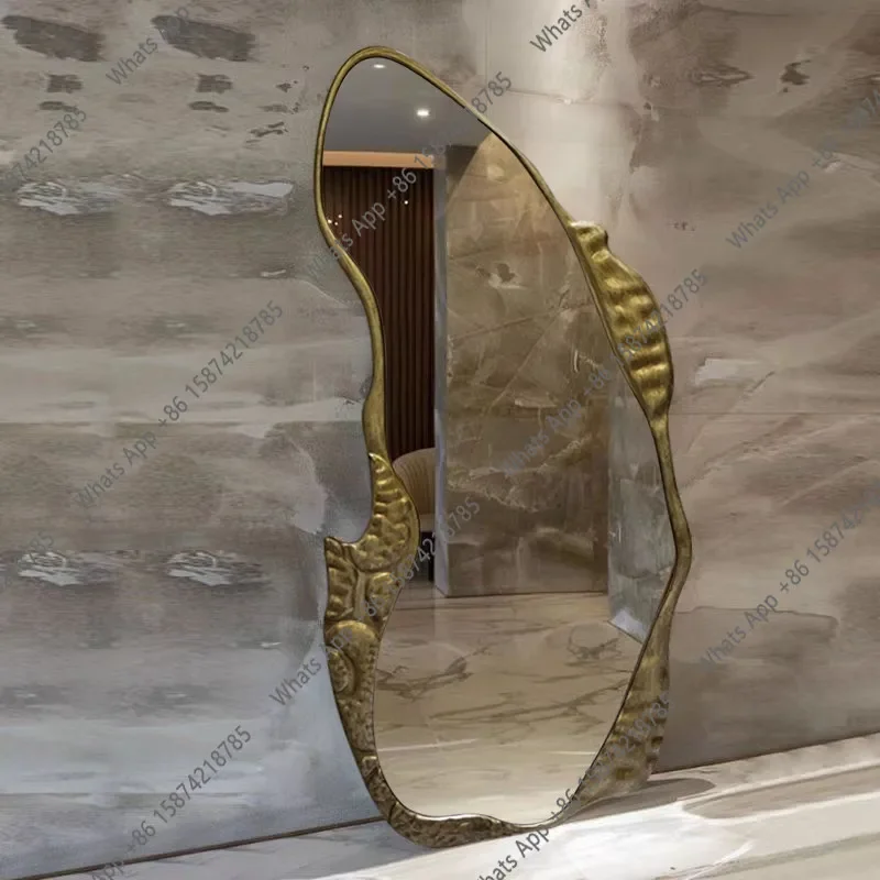 T French Light Luxury Special-shaped Decoration Full Body Floor Mirror Living Room Wall-mounted Fitting Mirror Bedroom