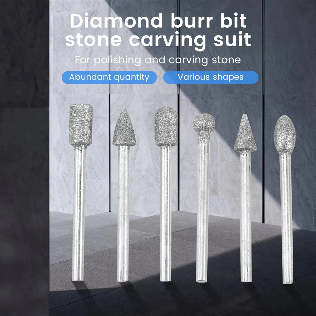 Diamond Burr Stone Carving Set, Dremel Rotary Tool, Shank para polimento e gravura de pedra, 40 pcs, 1/8"