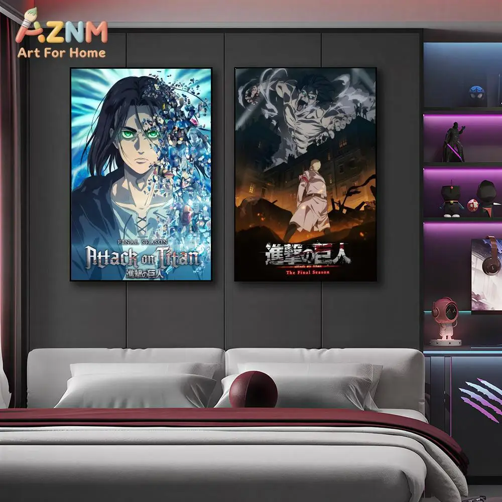 AZNM Attack on Titan Canvas Wall Art - Eren Yeager and Levi Ackerman Classic Anime Character Print for Bedroom, Game Room, and A