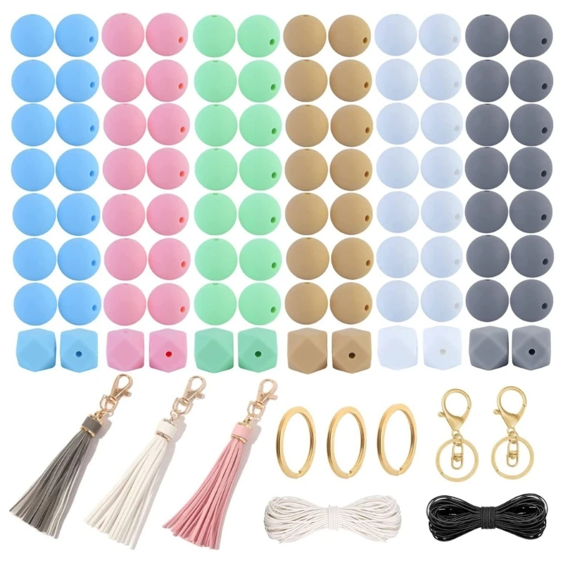 

F19F 96pcs Silicone Beads Bulk 15/14mm Bead with Accessory for Keychain Makings