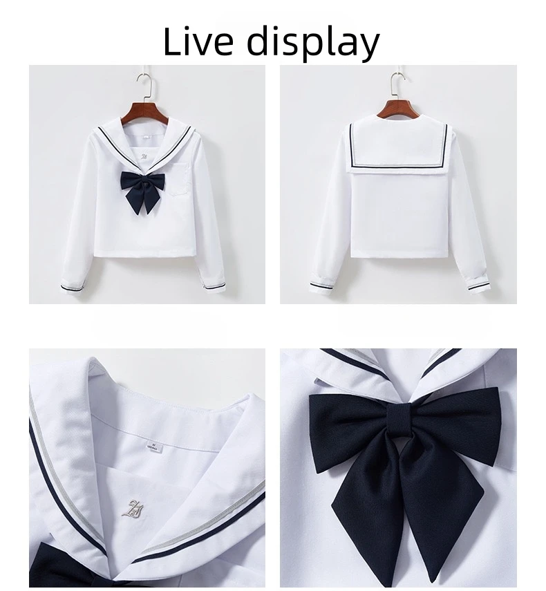 Japanische Schulmädchen JK Rockanzug Weißer Basic-Stil College-Stil Matrosenanzug Schleifenfaltenrock Oberschüleruniform – Detail 2