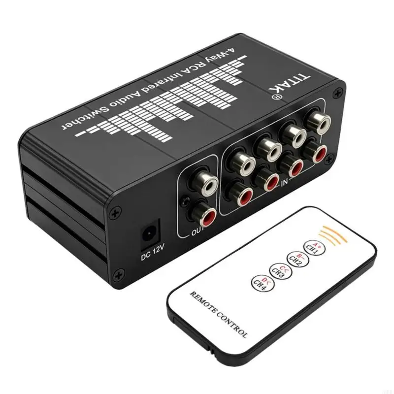 RCAs Stereo Input Selectors with 4 Inputs and 1 Output TITAK Sound Switching Box, Infrares Remote Switching and Manual 896C