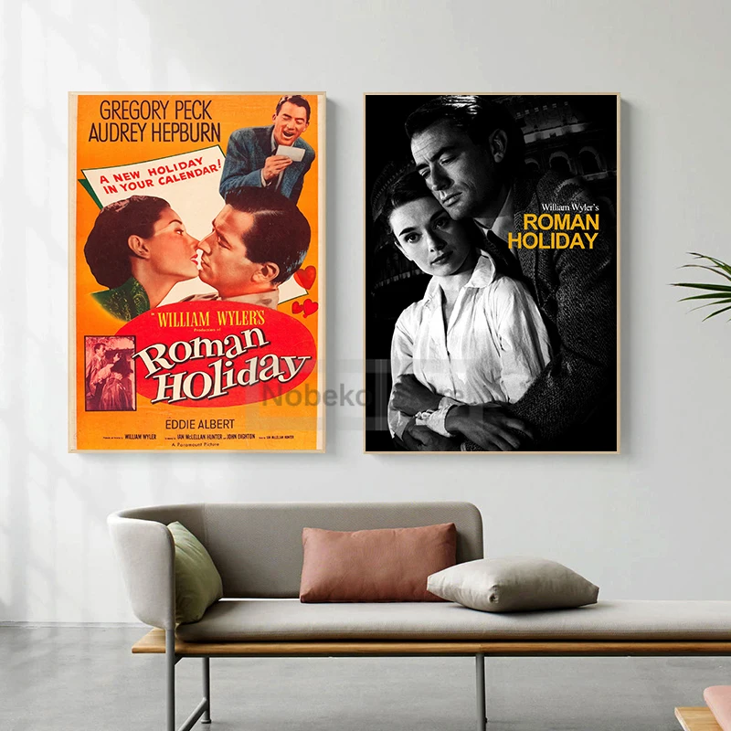 Classic Romantic Movies Roman Holiday Film Audrey Hepburn Poster and Prints Canvas Painting Wall Art Pictures Home Room Decor