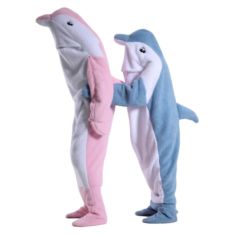 Flannel Cartoon Shark Sleeping Bag Pajamas Teenager Kids Wearable Shark Blanket Winter Warm Onesie Cozy Shark Blanket Hoodie