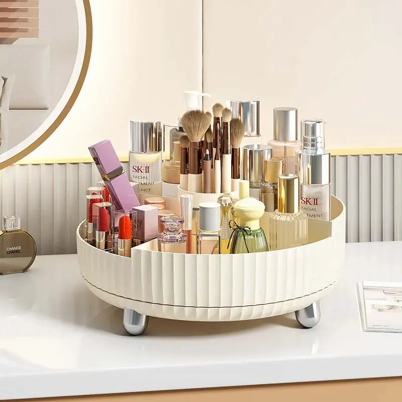 1pc 360° Rotating Makeup Organizer, Light Luxury Cream Storage Rack, Large Capacity Cosmetics Storage Box, Multi-functiona