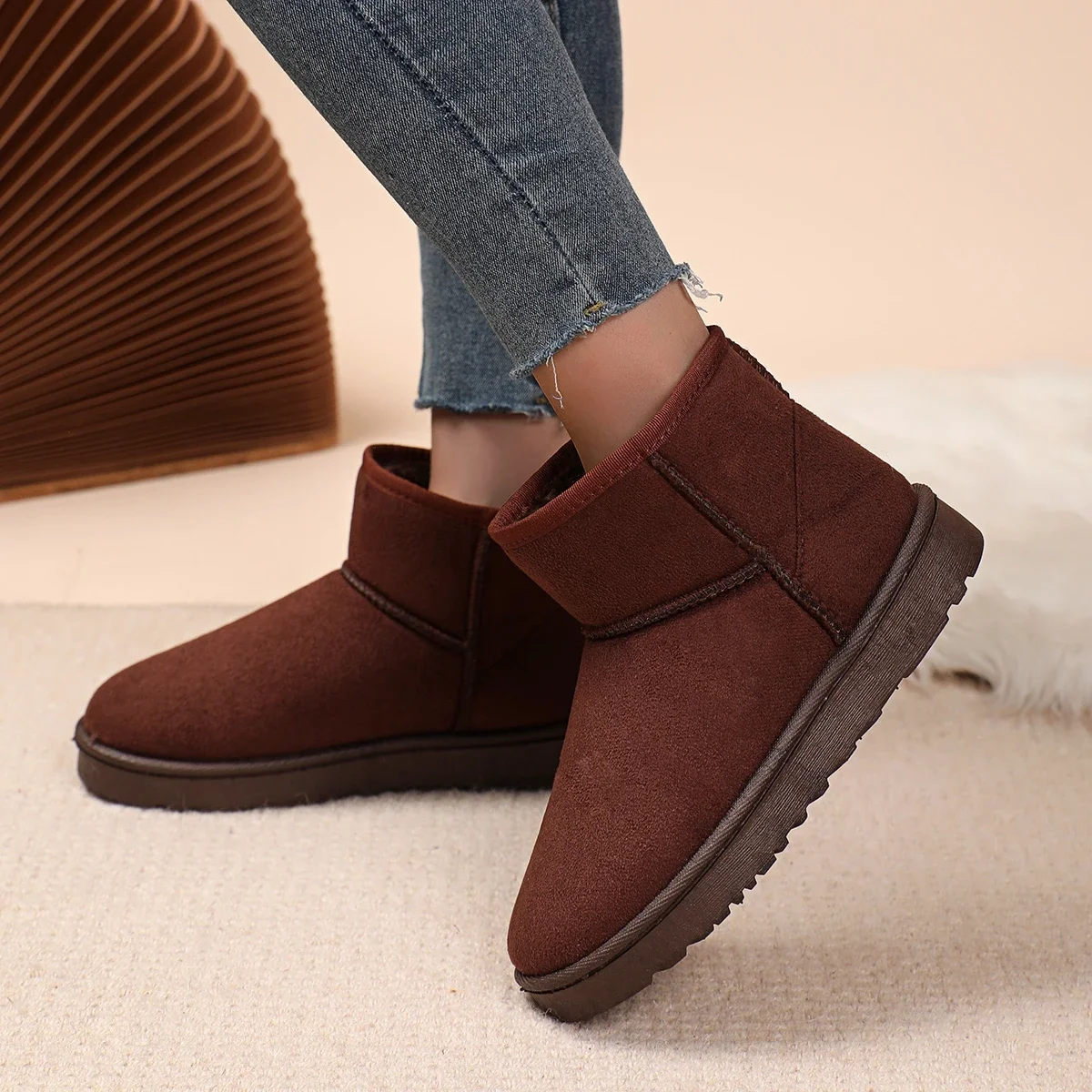 Modische/Sexy Rutschfeste Winterstiefel mit Flachem Schaft, Neue Runde Zehenpartie, Bequeme und Lässige Warme Schneestiefel für Damen – Detail 3