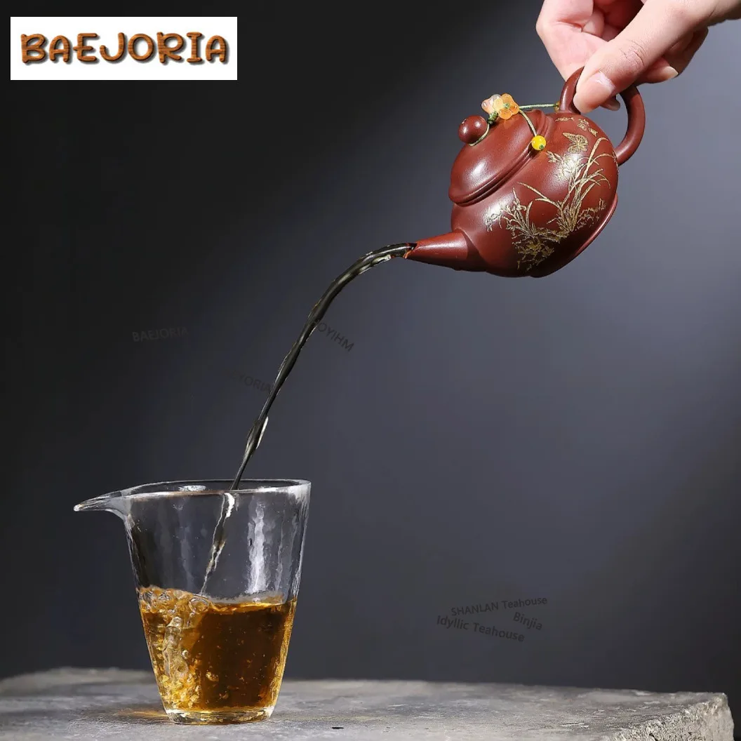 BAEJORIA 150ml Antique Yixing Purple Clay Teapots Handmade Level Pot Raw Ore Dragon's Blood Sand Mud Kettle Zisha Tea Set Craft