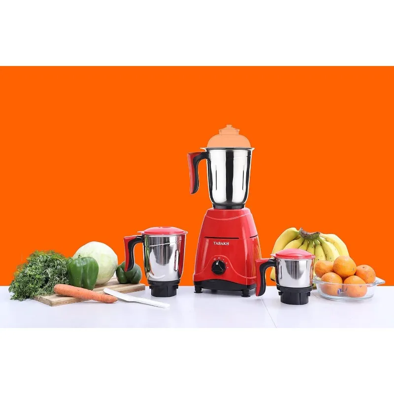 Indian Mixer Grinder 3 Stainless Steel Jars 650 Watts 110-Volts Red