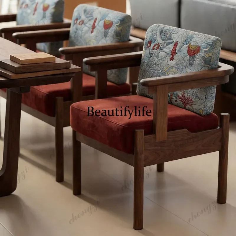 A4567 Song aesthetic living room North American black walnut solid wood leisure sofa antique tea room bubble master chair