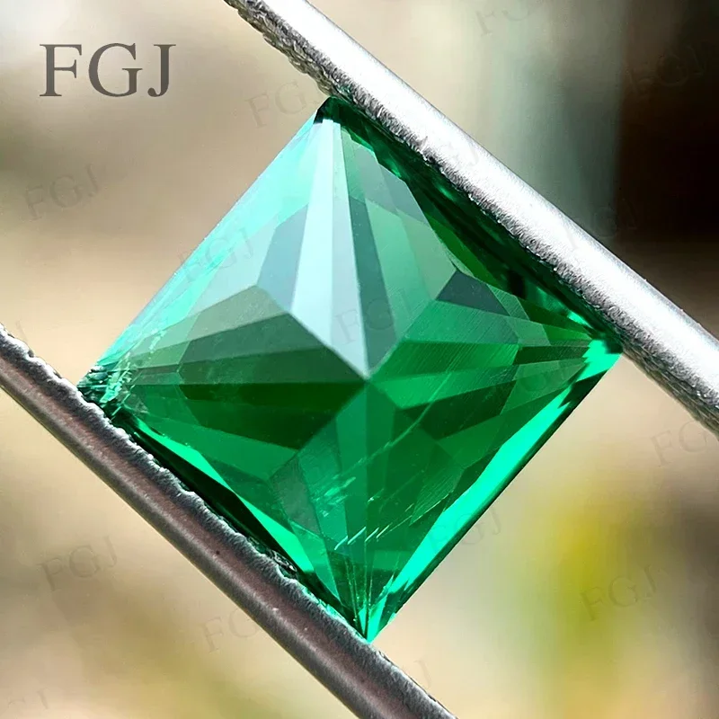 

Princess Shape Synthetic Gemstone Beads Lab Grown Colombian Emerald Hydrothermal Inclusions Inside Jewelry Making With AGL