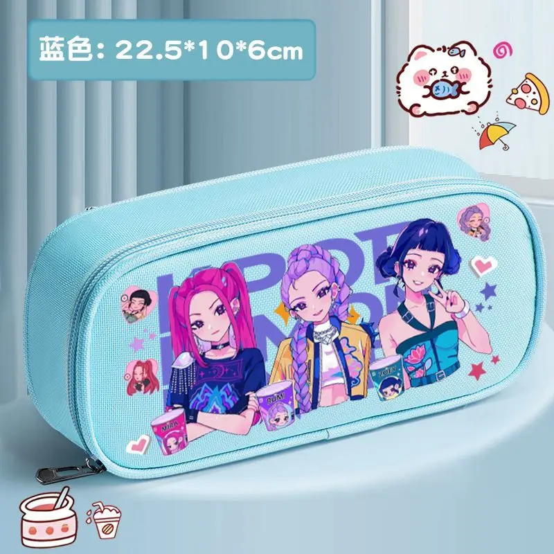 Trousse à crayons en toile à trois couches, dessin animé Demon Hunters, Rumi Mira Zoey, sac à stylos imprimé Kawaii, cadeaux pour étudiants