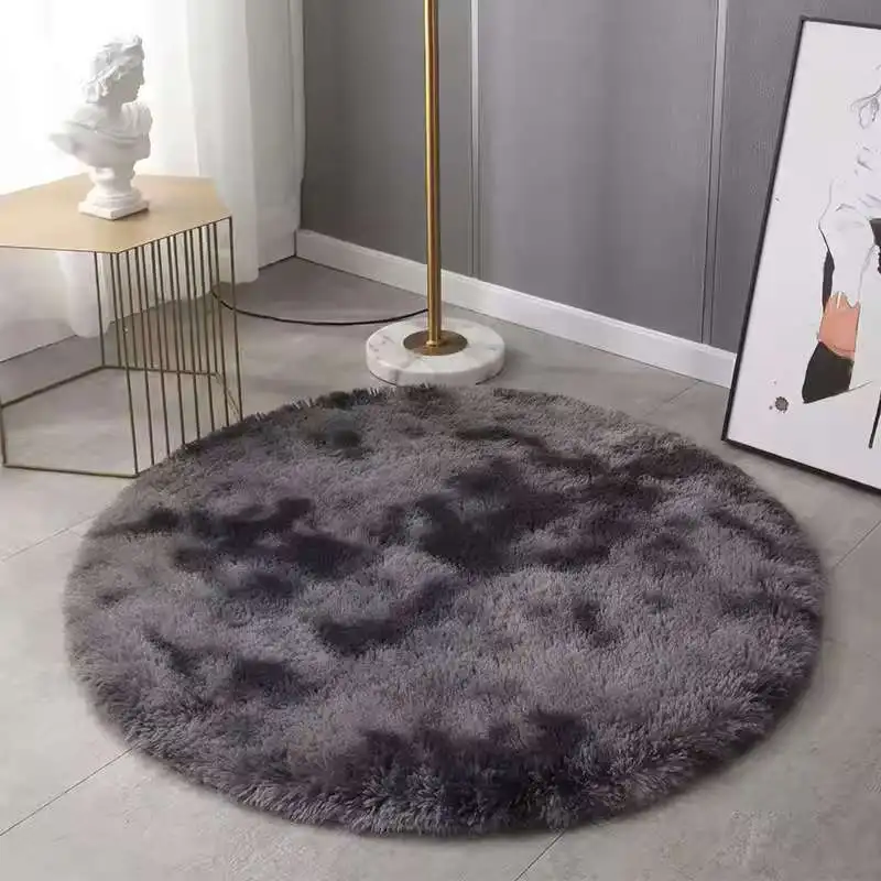 VIKAMA Batik-Plüsch-Rundteppich, flauschiger runder Teppich für Mädchenzimmer, weicher, zotteliger weißer Teppich, Heimdekoration, Kinderzimmermatte – Detail 12