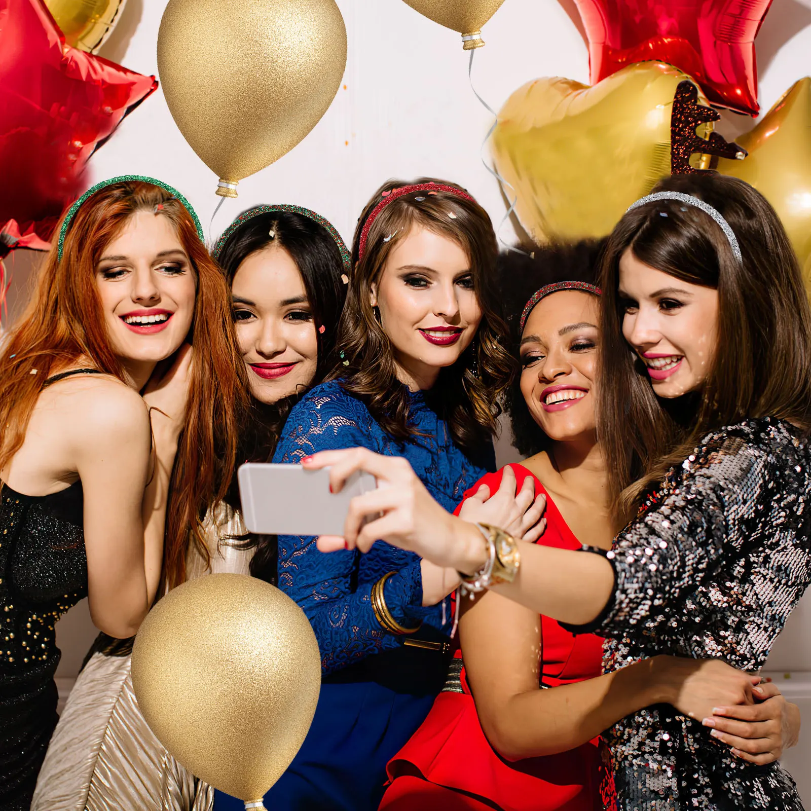 

5Pcs Glitter Powder Xmas Headdress Fine Craftsmanship Party Hair Wear Festive Hairbands Holiday Hair Decor for Celebration