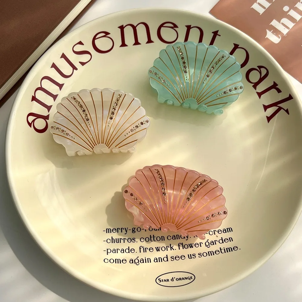 

Vintage Acetic Acid Acetate Shell Hair Claw Non-slip Acrylic Shell Shark Clip Jewelry French Rhinestone Crab Clip Girl