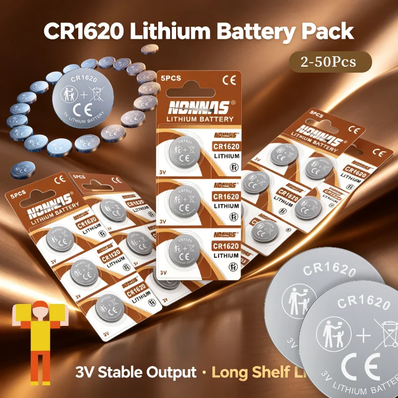 2-50Pcs NDNNAS CR1620 3V Lithium Button Cell DL1620 BR1620 KL1620 L1620 Reliable Power for Watch Car Key & Remotes