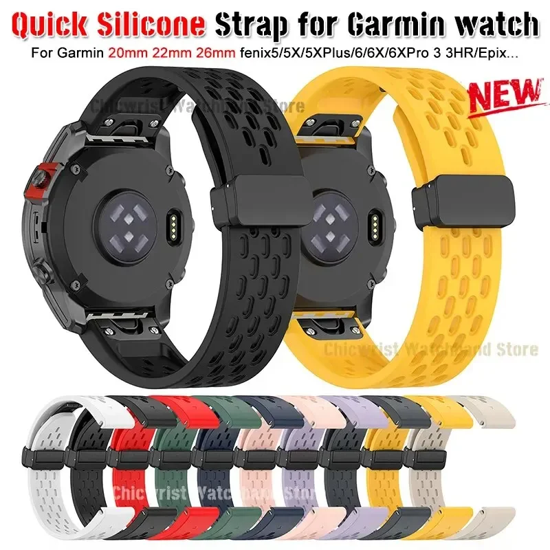 

22mm 26mm for Garmin watch Strap Fenix 6/6X/6XPro/7/7X/5//5s/5X/5XPlus/3 Quick Fit Silicone Magnetic Band for Forerunner 945