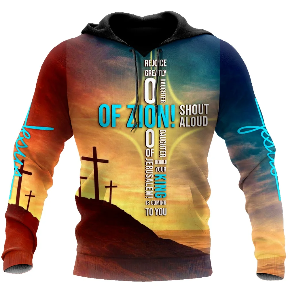 New Christian Jesus Men\'s Hoodie 3D Print Harajuku Clothes Fashion Hooded Sweatshirt Oversized Casual Pullover Tops