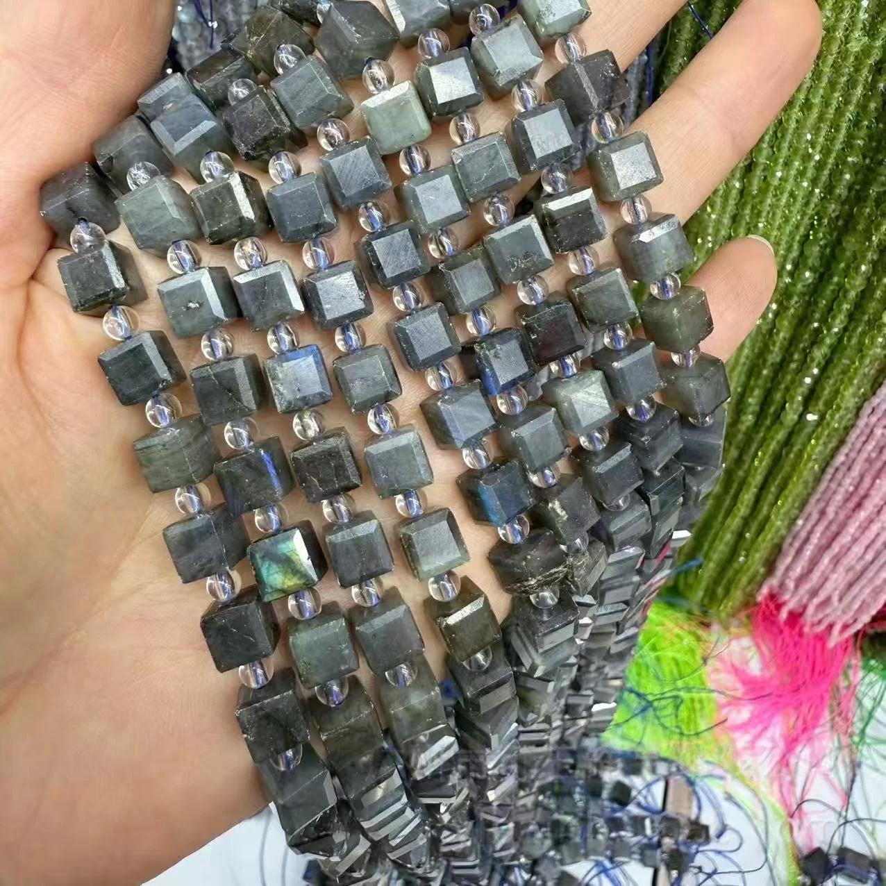 Natural Labradorite Facted Round Rondelle Cube Shape Loose Beads 38cm Women DIY Bracelet Necklace Fashion Trendy Accessories
