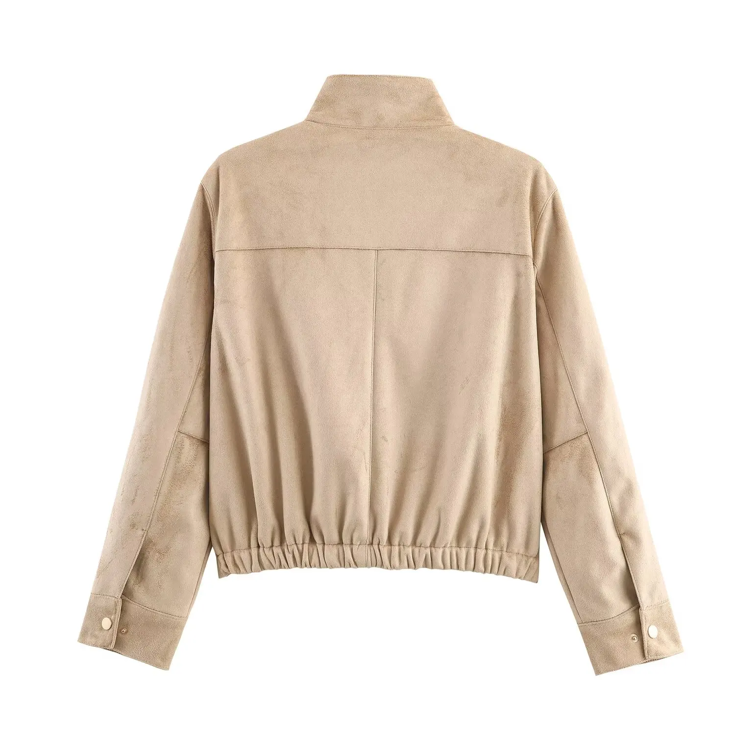 Women's Faionable H2496 Jaet Coat with Flip Leather Velvet Effect Street Sle Long Sve Zipper Closure Regular Length