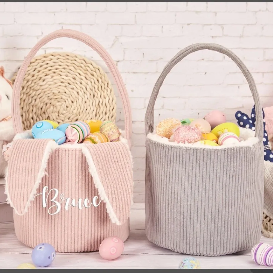 Sac de rangement de jouets personnalisé, sac de lapin brodé, panier en peluche brodé, cadeaux d'anniversaire pour enfants, panier de jouets avec nom personnalisé et Logo