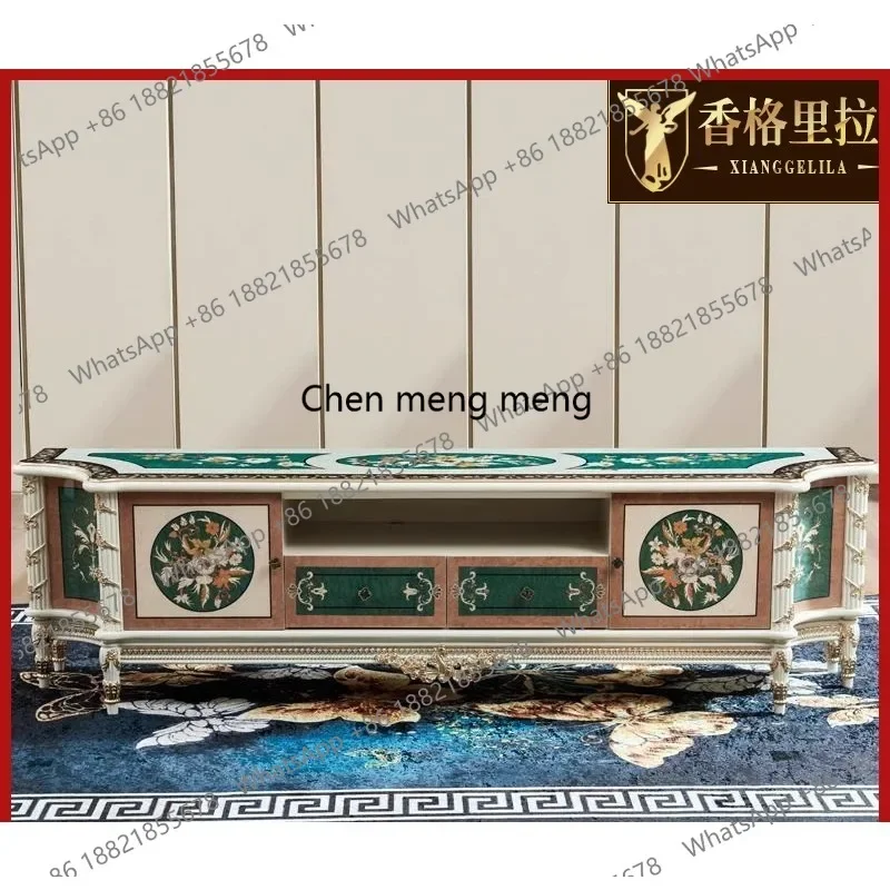 M183 European solid wood TV cabinet luxury living room floor cabinet with shell countertop TV floor cabinet