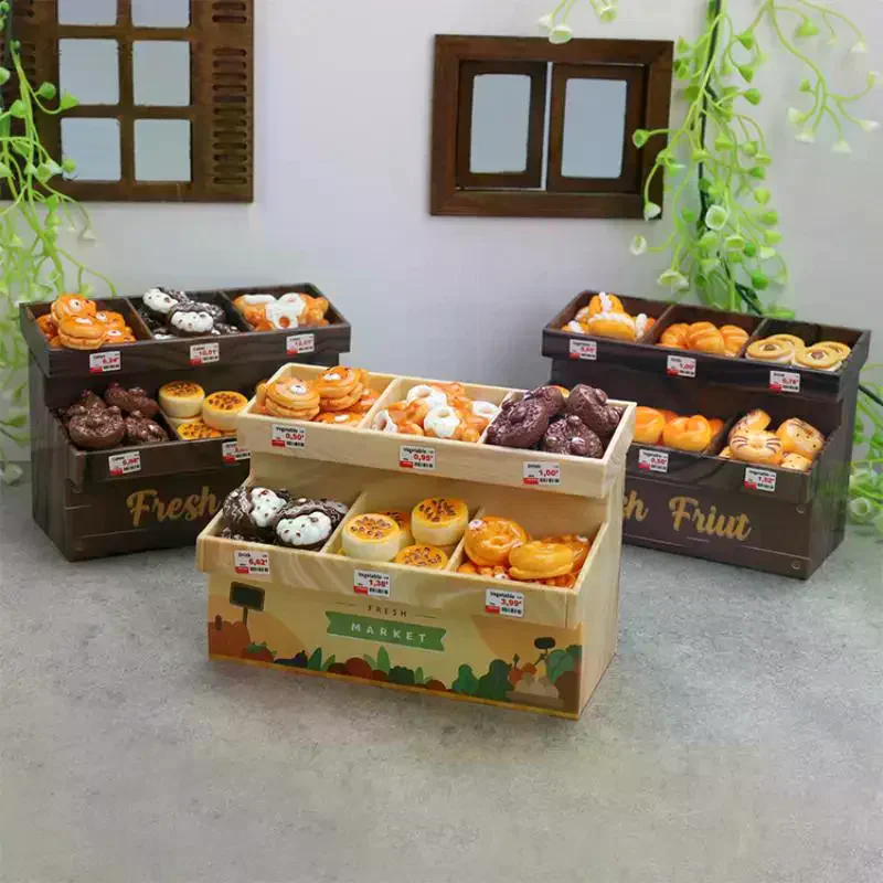 37 szt. Miniaturowy regał na desery do domku dla lalek, mini zabawki spożywcze, szafka na pieczywo, ręcznie robiony model do dekoracji domku dla lalek, zabawka do udawania dla dzieci