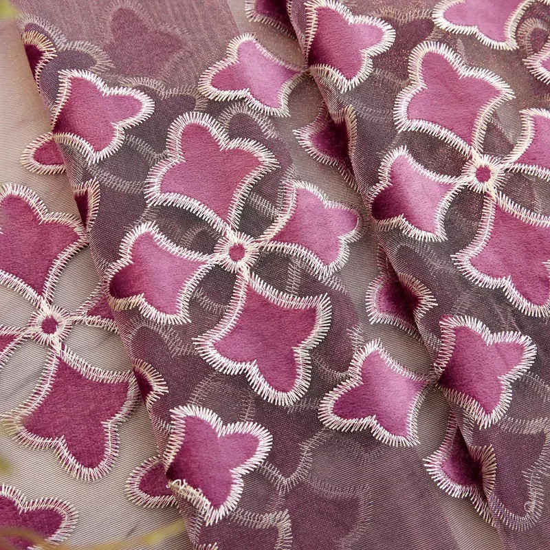 European luxury exquisite gray purple embroidery curtains hanging light blocking high-end Chinese style bedroom living curtains