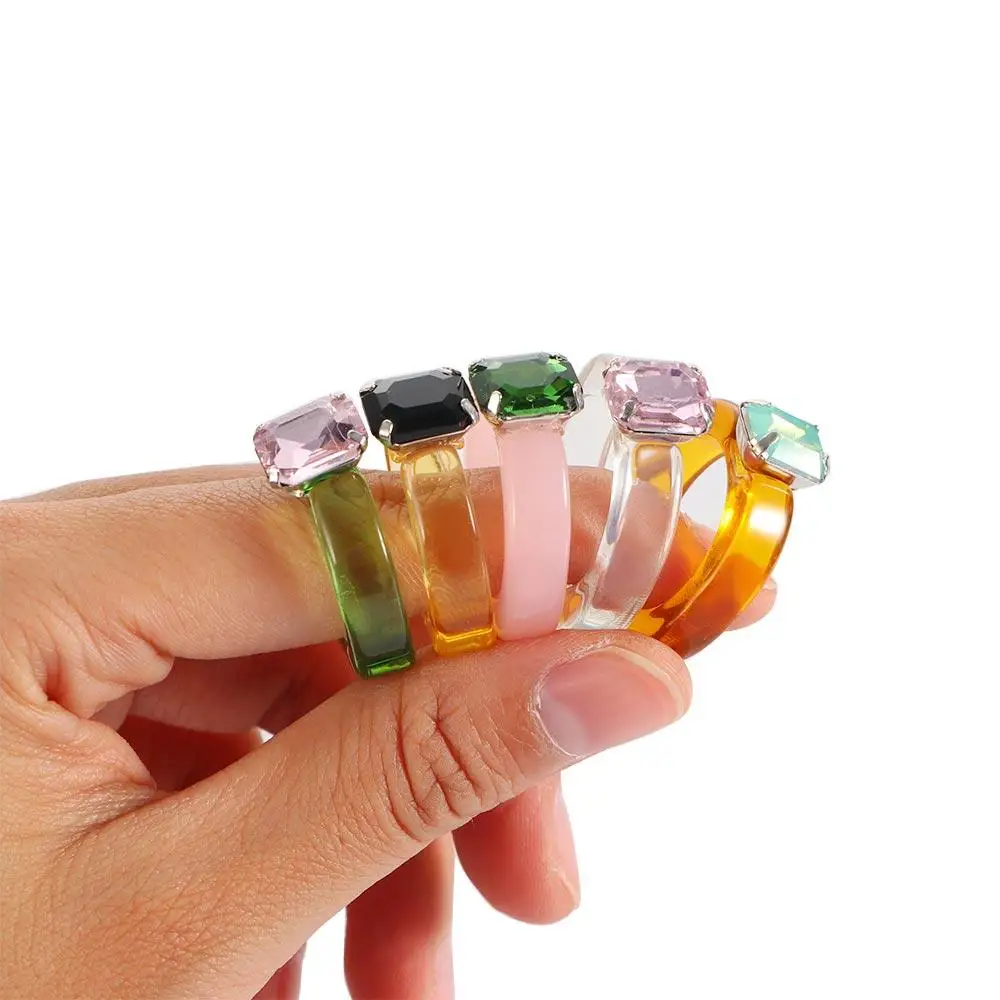 Trendy Fashion Jewelry Girls Acrylic Irregular Women Geometric Resin Rings Transparent Finger Ring