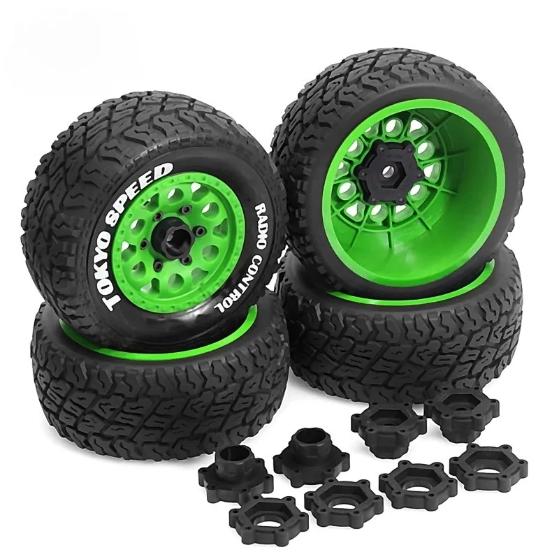 Pneus de camion de Course courte de 110MM, 4 pièces, roue avec 12mm 14MM 17MM hexagonale pour voiture Slash Arrma HuanQi Rc