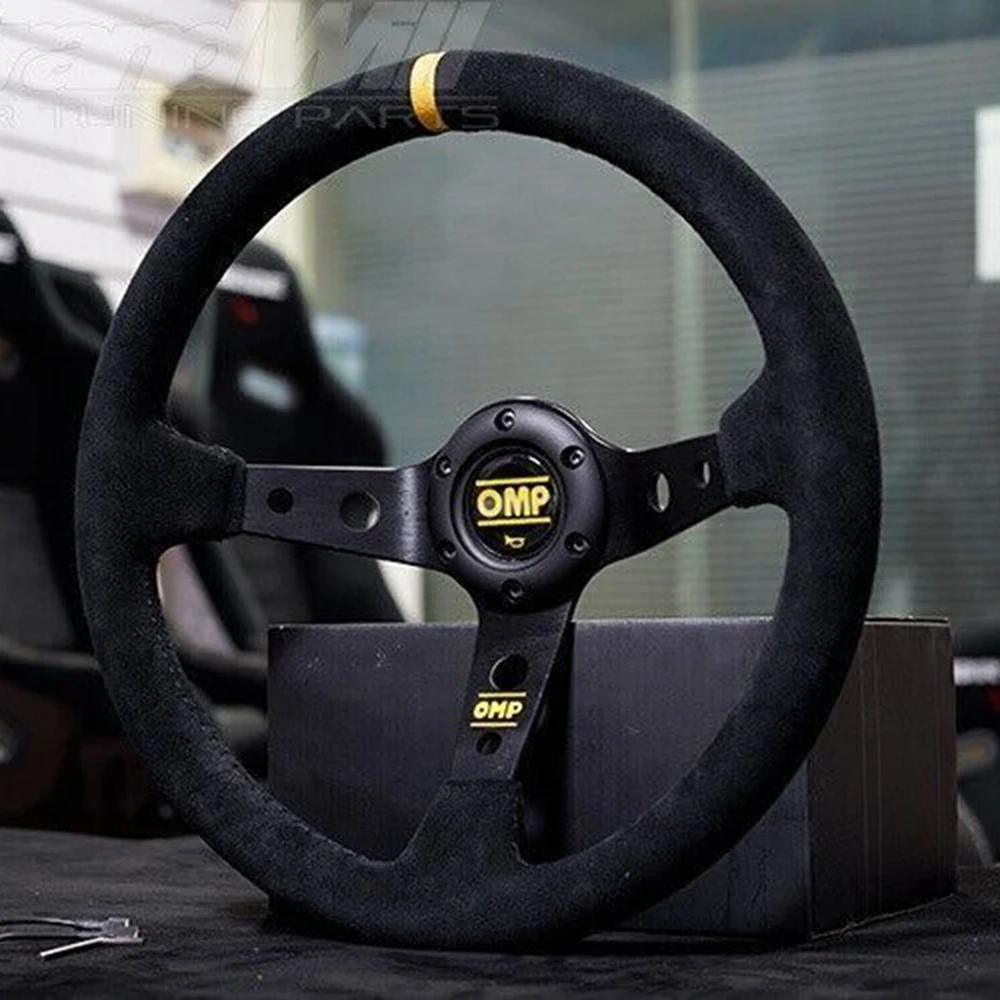 350MM Universal Racing OMP Steering Wheel Car Rally Drift Suede Leather JDM Steering Wheel Volantes For HONDA TOYOTA VW BMW