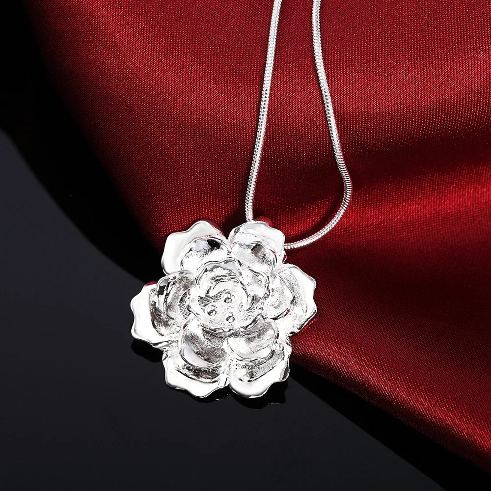 925 Sterling Silver Necklace For Women 18 inches beautiful Blooming flowers Pendant Fashion gift Wedding party Jewelry