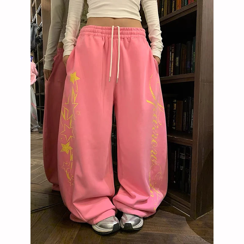 ZHIZOU – pantalon de survêtement gothique rose pour femmes, Baggy, pantalon de danse Harajuku, Style japonais des années 90, Vintage, surdimensionné, Y2k