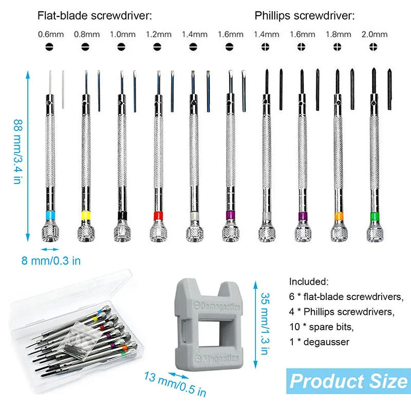 10 Pieces Precision Screwdrivers 0.6-2.0mm Watchmaker Screwdrivers With Demagnetizer Cross Socket Driver Screw Set Watch Tool