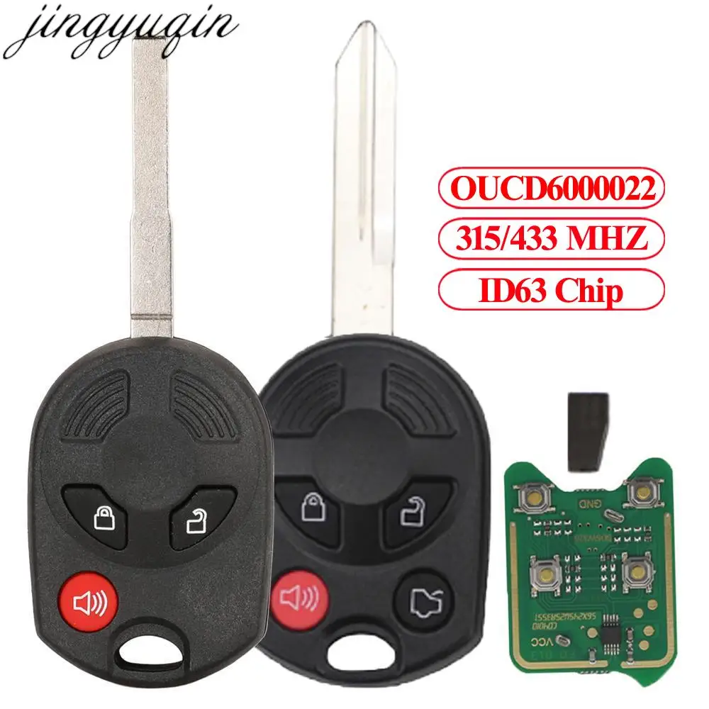 

Jingyuqin Remote Car Key Fob ID63 315/433Mhz For Ford Edge Escape Focus Freestyle 2007-2009 OUCD6000022 3/4 Button FO38/HU101