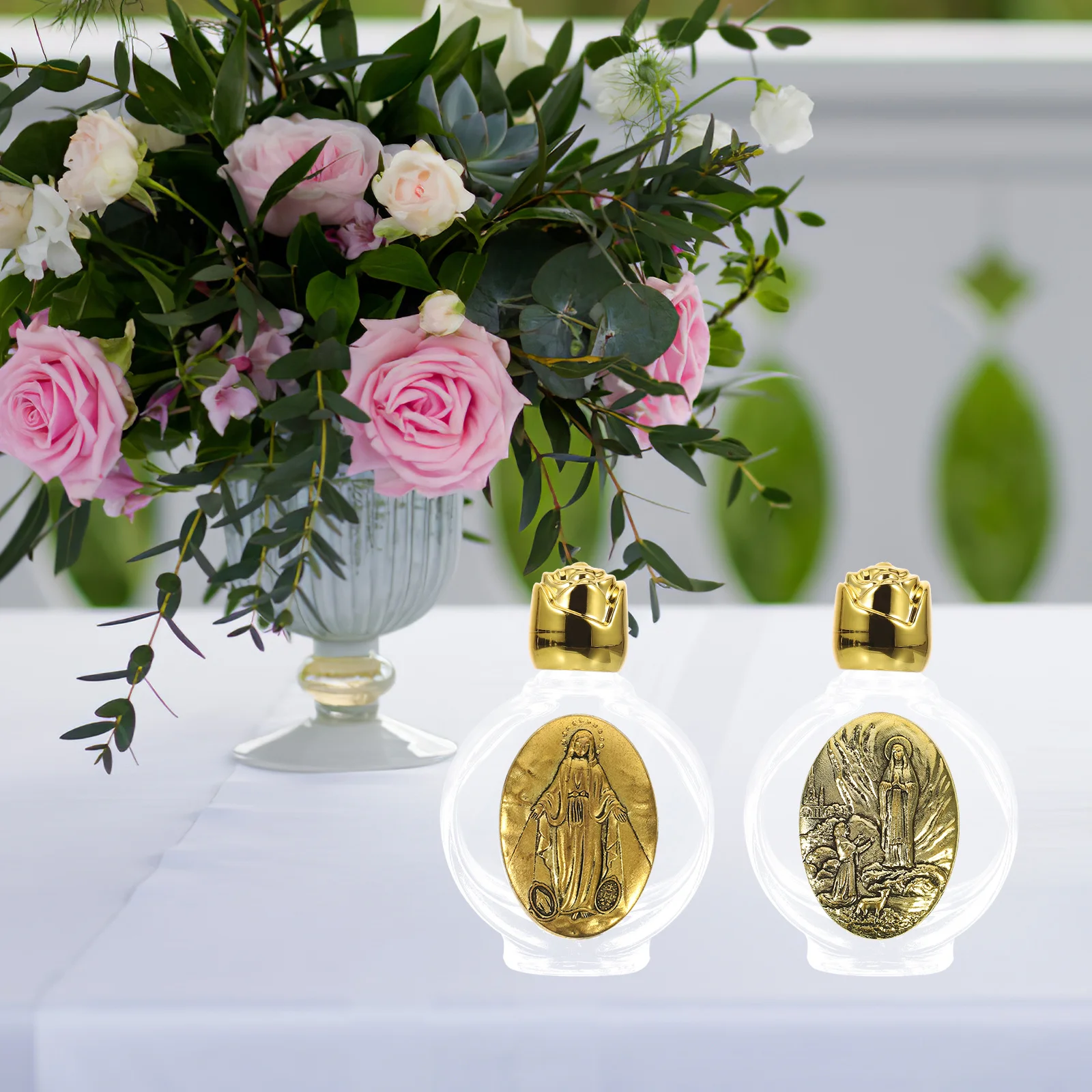

2 Pcs Embossed Glass Bottle Water Decoration Wedding Tiny Bottles Small Decorative